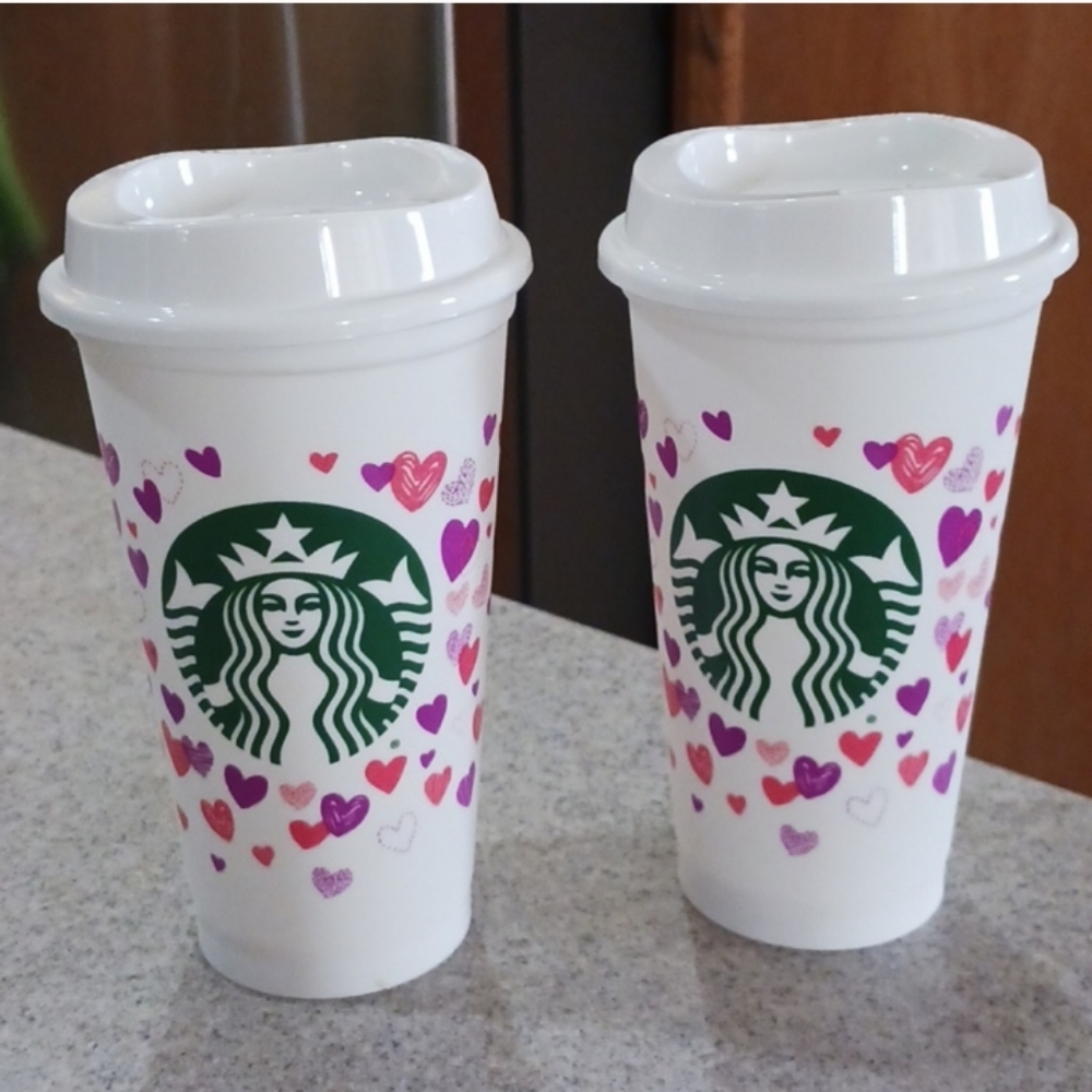 2 Starbucks Heart Color Changing Reusable Hot Cups
